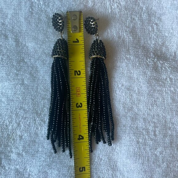 Black Beaded and Gold Tone Tassle Earrings - Picture 6 of 6